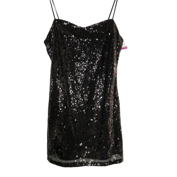 Open Edit Dress Sequin Sweetheart Neck Sleeveless Slip Mini Black NWT Medium - Picture 4 of 8